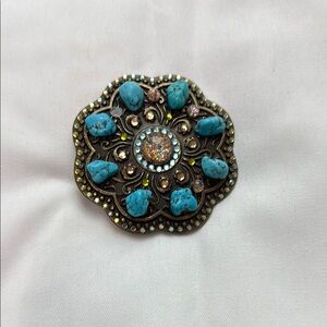 Turquoise and Gold Women's Belt Buckle